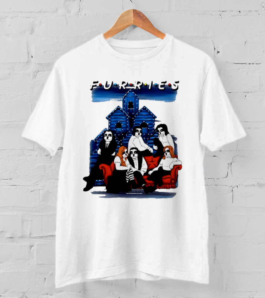 Furries Friends Group Sitting In Front Of Blue Houses T-Shirt