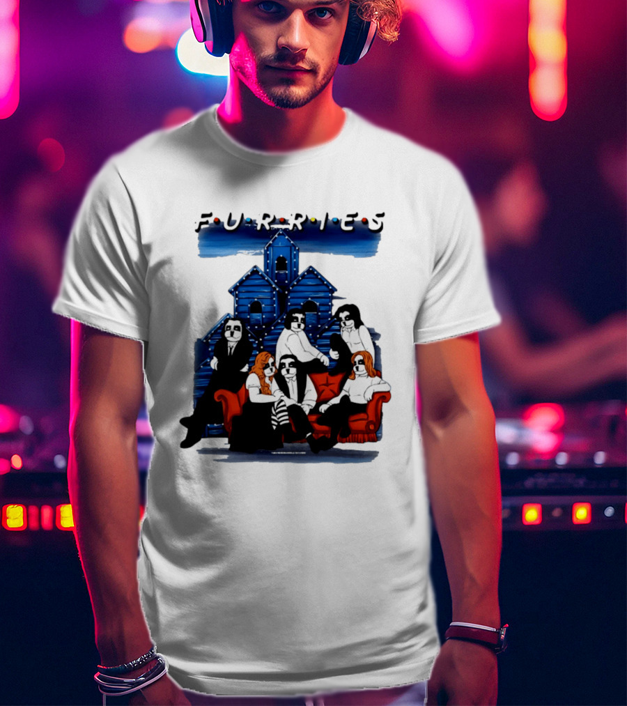 Furries Friends Group Sitting In Front Of Blue Houses T-Shirt