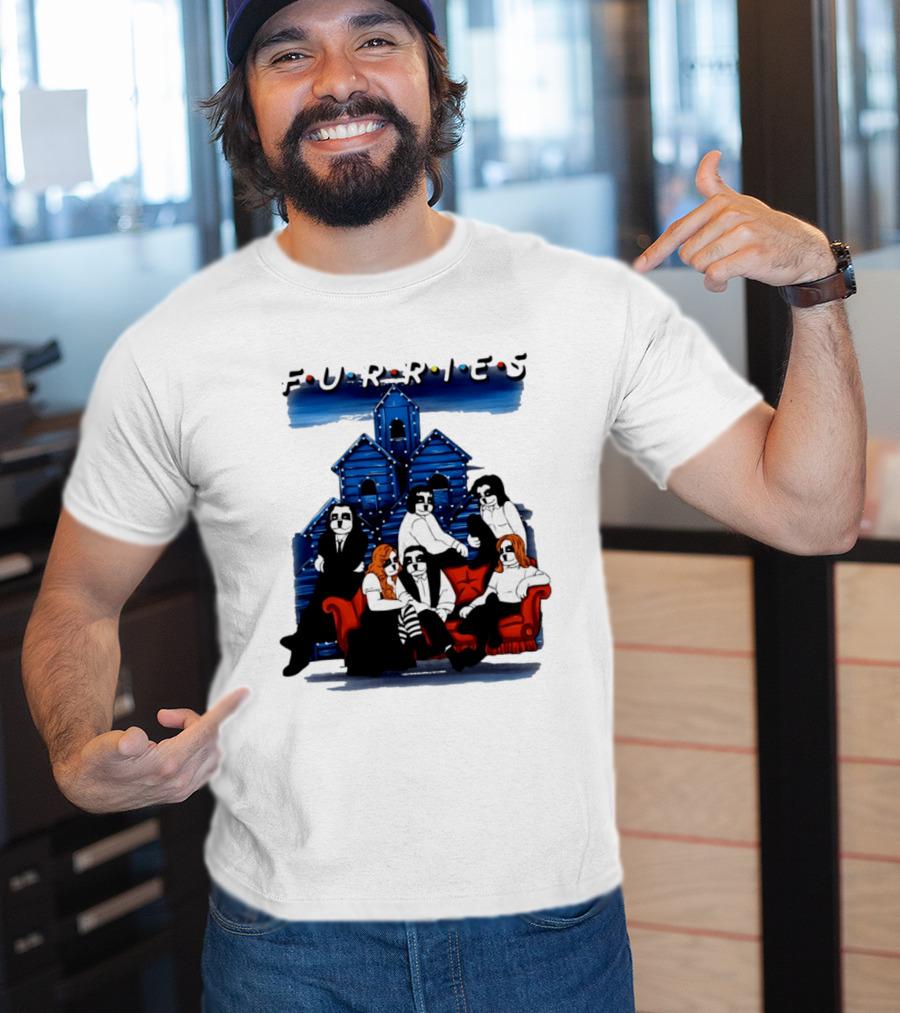 Furries Friends Group Sitting In Front Of Blue Houses T-Shirt