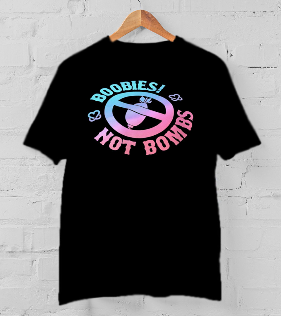 Boobies Not Bombs Peace Symbol Pastel Colors Clouds T-Shirt