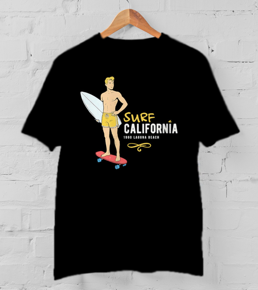 Surf California Laguna Beach Surfer Skateboard Vintage Vibes T-Shirt