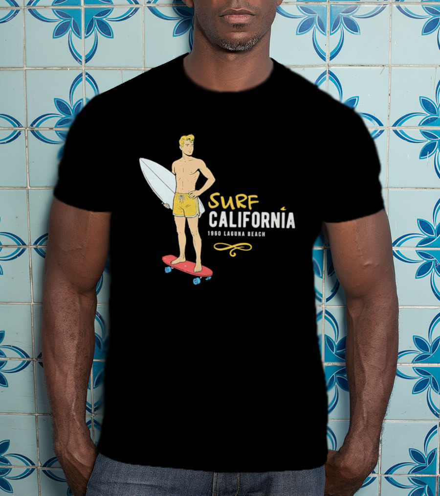 Surf California Laguna Beach Surfer Skateboard Vintage Vibes T-Shirt