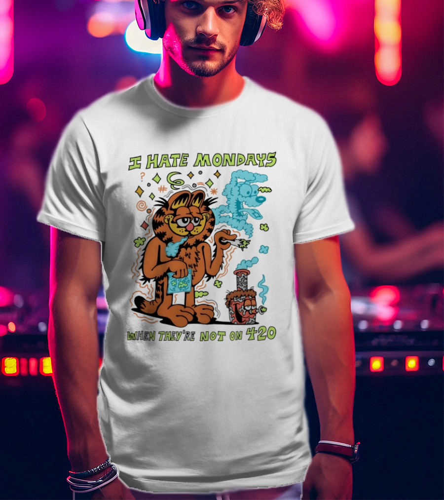 I Hate Mondays Orange Cat When They're Not On 420 Smoking Cartoon T-Shirt