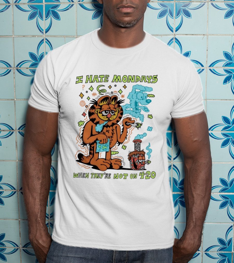 I Hate Mondays Orange Cat When They're Not On 420 Smoking Cartoon T-Shirt