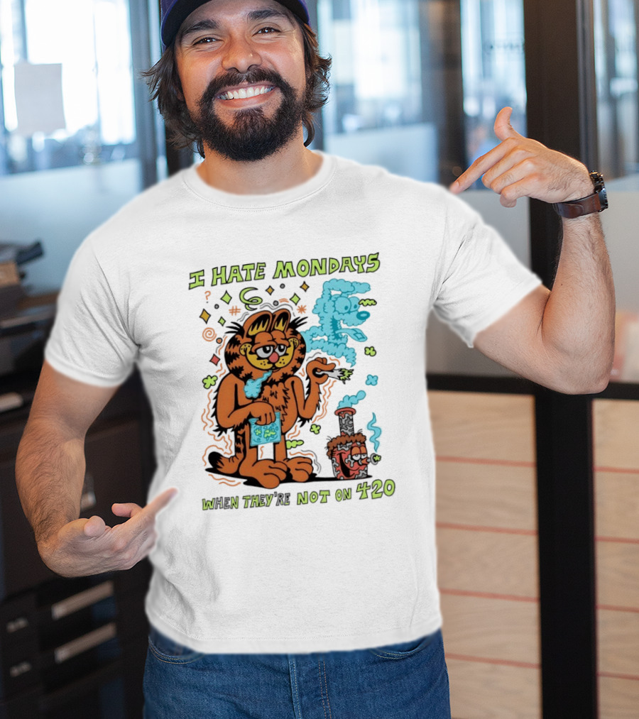 I Hate Mondays Orange Cat When They're Not On 420 Smoking Cartoon T-Shirt
