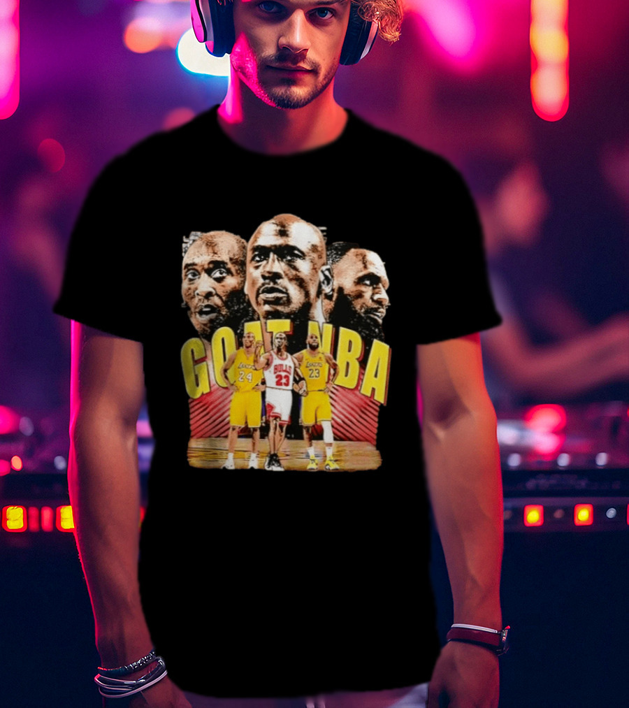 GOAT NBA Kobe Bryant Michael Jordan LeBron James Lakers Bulls Collage T-Shirt