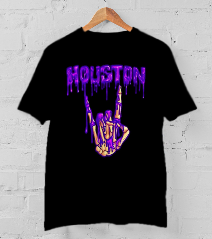 Houston Drip Skeleton Hand Gesture 2026 Purple T-Shirt