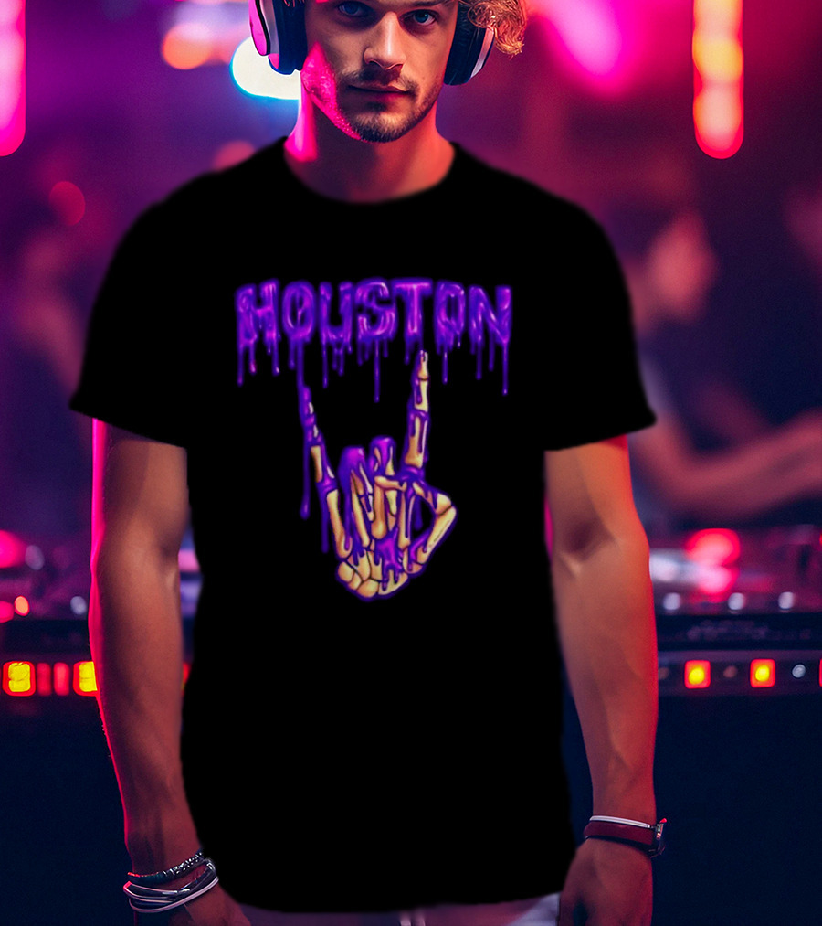 Houston Drip Skeleton Hand Gesture 2026 Purple T-Shirt