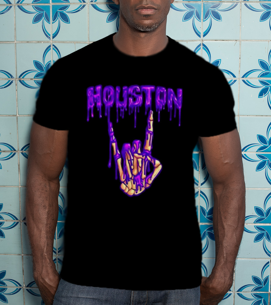 Houston Drip Skeleton Hand Gesture 2026 Purple T-Shirt