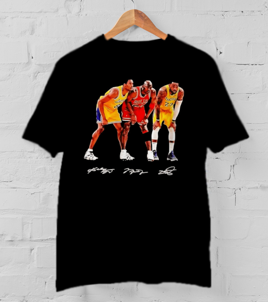 Kobe Bryant Michael Jordan LeBron James Lakers Bulls Signatures Legend Basketball T-Shirt