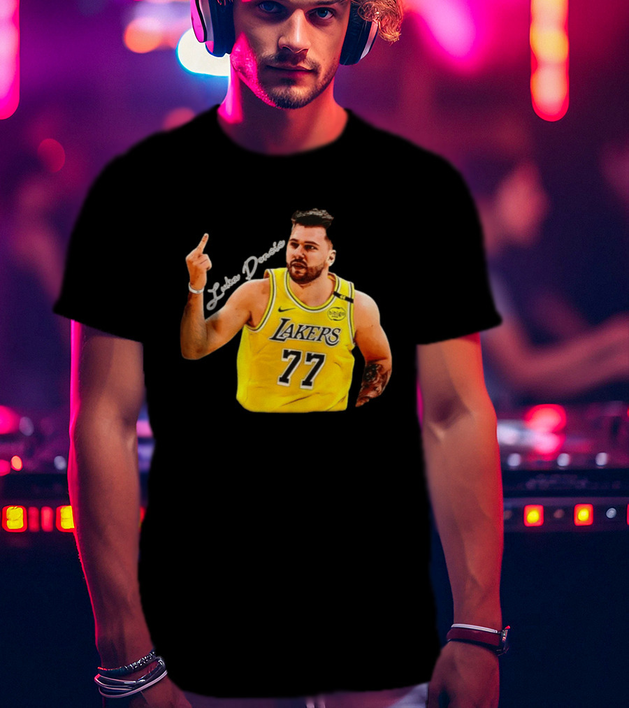 Luka Doncic Lakers 77 Middle Finger Gesture Nike Basketball Jersey T-Shirt