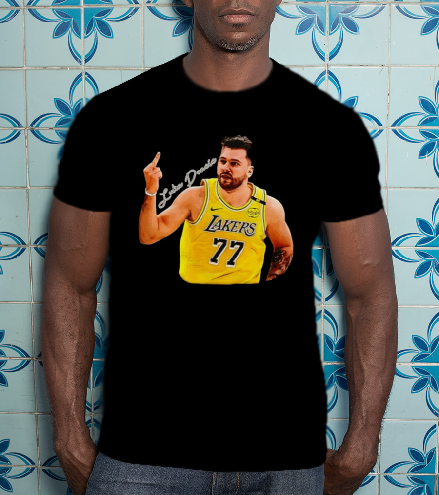 Luka Doncic Lakers 77 Middle Finger Gesture Nike Basketball Jersey T-Shirt
