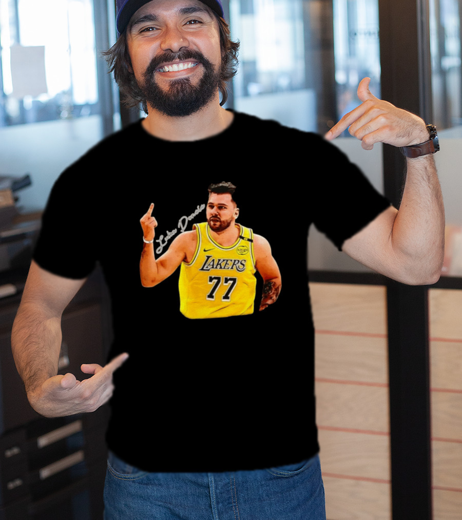 Luka Doncic Lakers 77 Middle Finger Gesture Nike Basketball Jersey T-Shirt