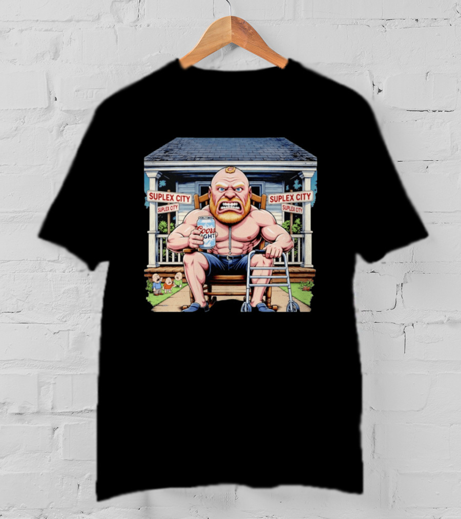 Retirement Suplex City Coors Light Angry Wrestler With Walker On Porch T-Shirt