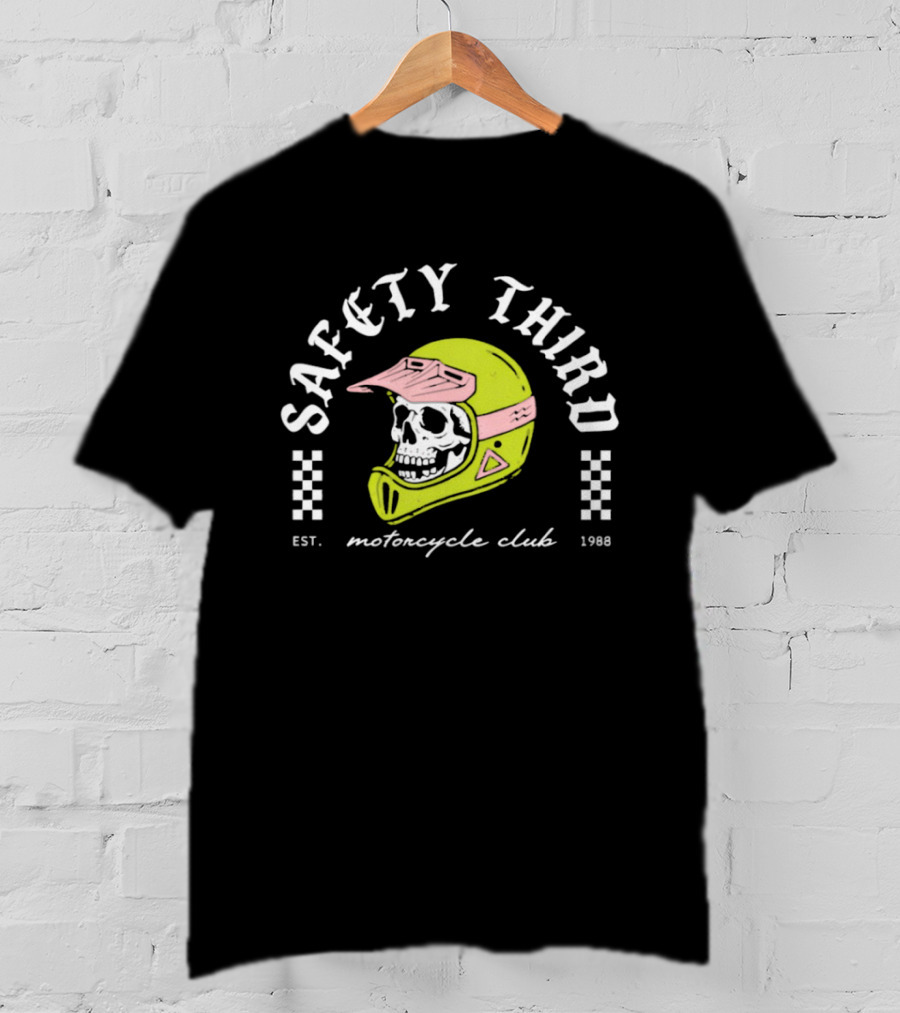 Safety Third Motorcycle Club Skull Helmet Est 1998 T-Shirt
