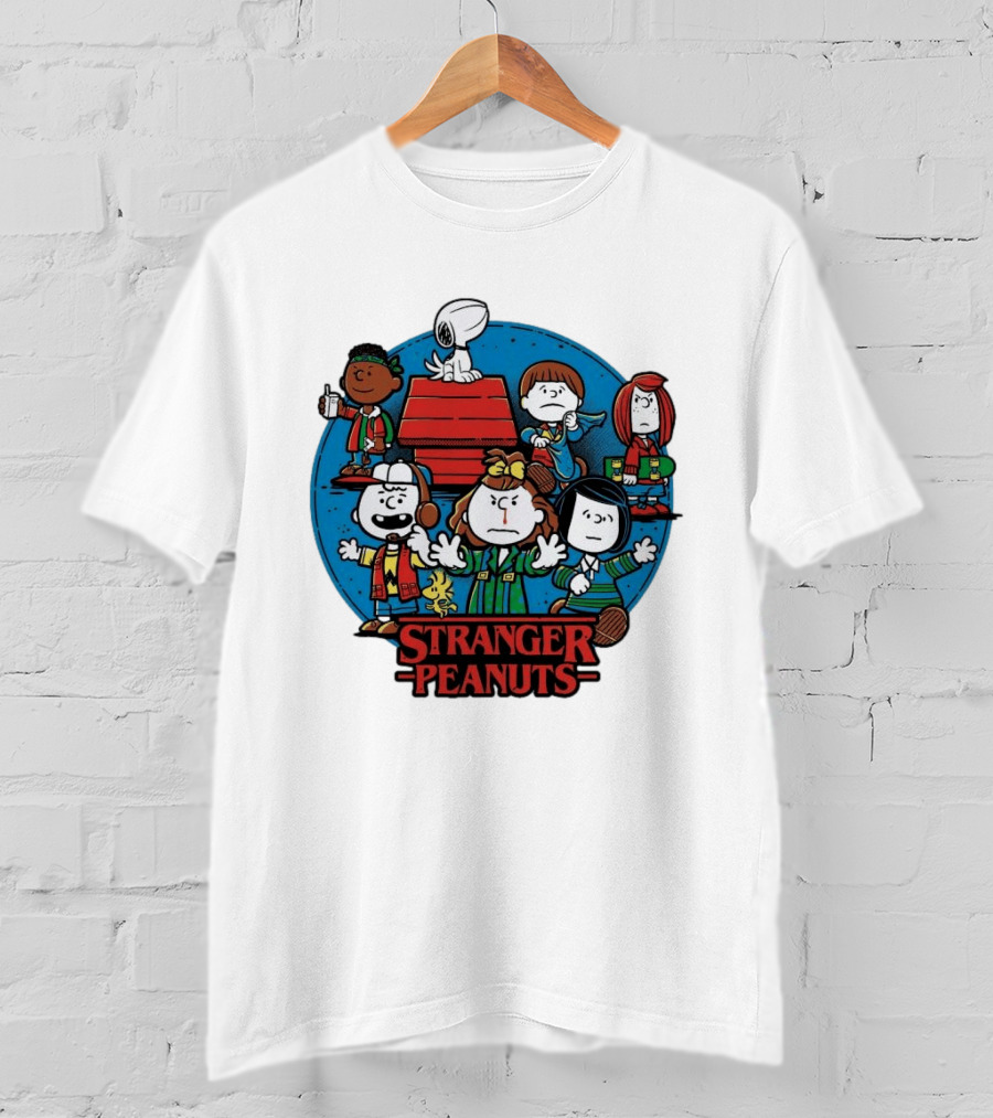 Stranger Peanuts Cartoon Characters Crossover Red Doghouse Blue Circle T-Shirt