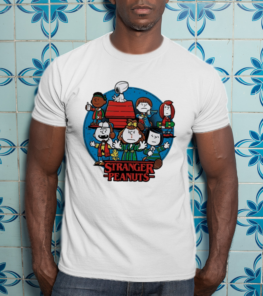 Stranger Peanuts Cartoon Characters Crossover Red Doghouse Blue Circle T-Shirt
