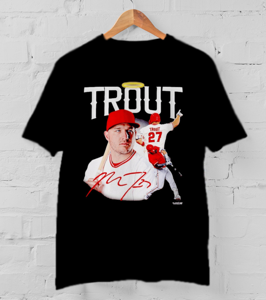 Mike Trout Los Angeles Angels 27 Halo Collage T-Shirt