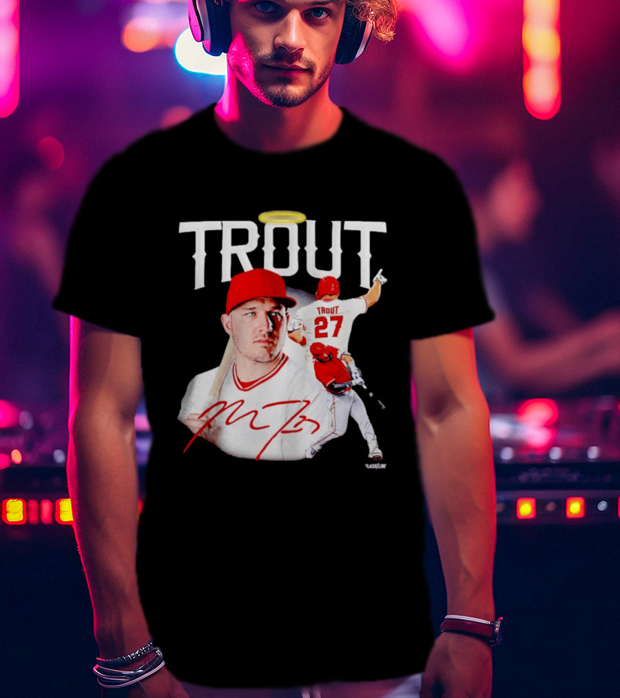 Mike Trout Los Angeles Angels 27 Halo Collage T-Shirt