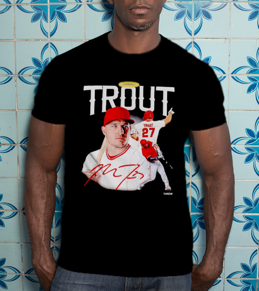 Mike Trout Los Angeles Angels 27 Halo Collage T-Shirt