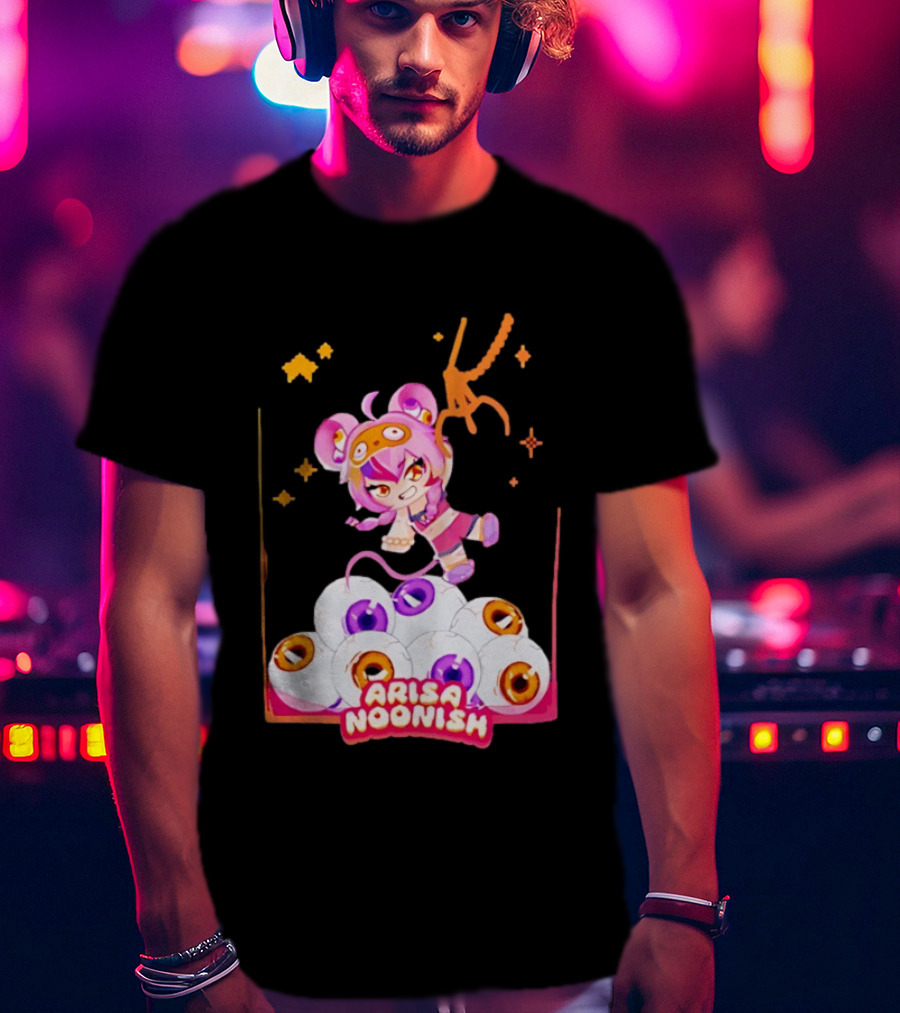 Playful Arisa Noonish With Seven Eyes Anime Character And Stars T-Shirt