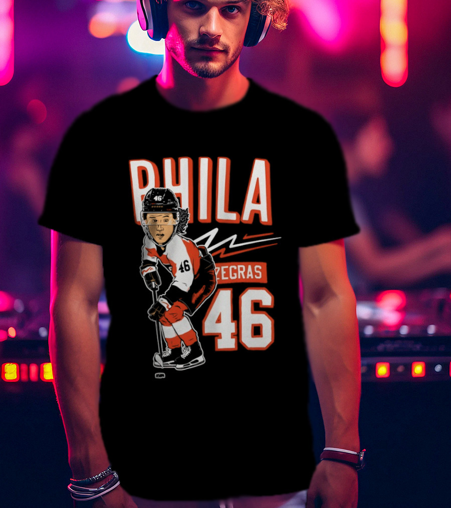 Phila Zegras 46 Caricature Philadelphia Flyers NHL Hockey 2026 T-Shirt