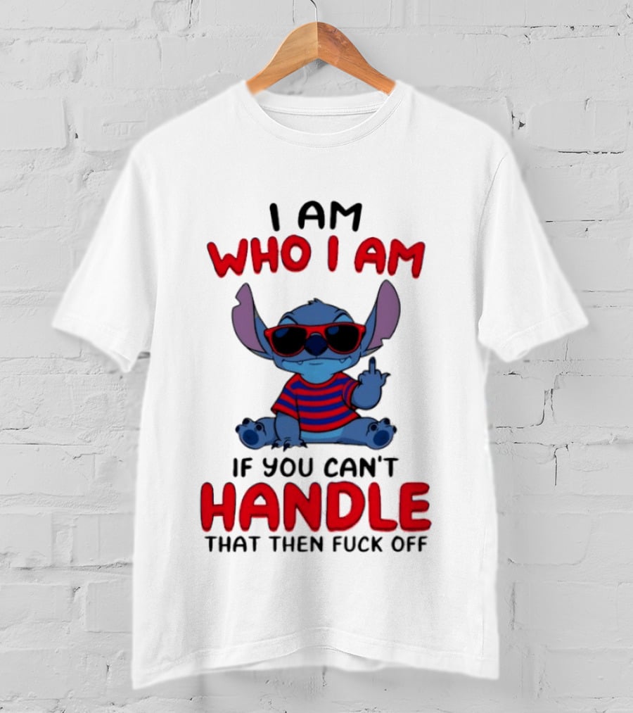 Stitch I Am Who I Am If You Can't Handle That Then Fuck Off Red Sunglasses Striped T-Shirt