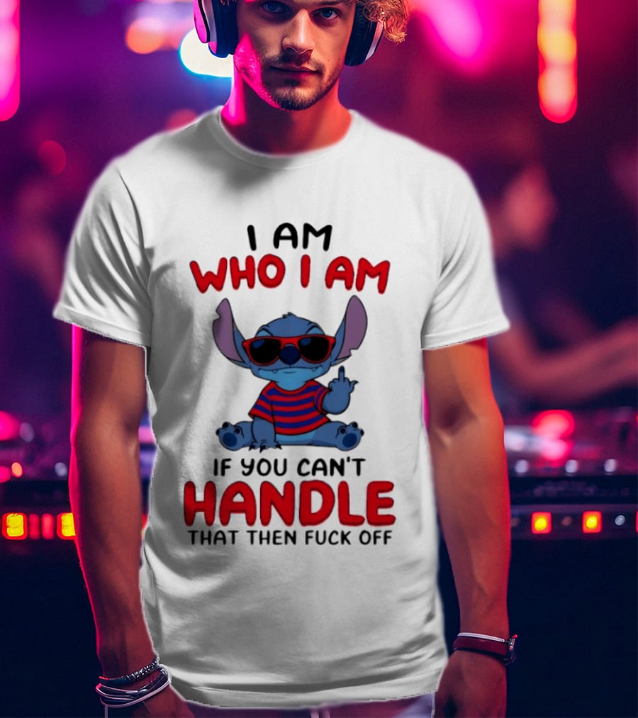 Stitch I Am Who I Am If You Can't Handle That Then Fuck Off Red Sunglasses Striped T-Shirt