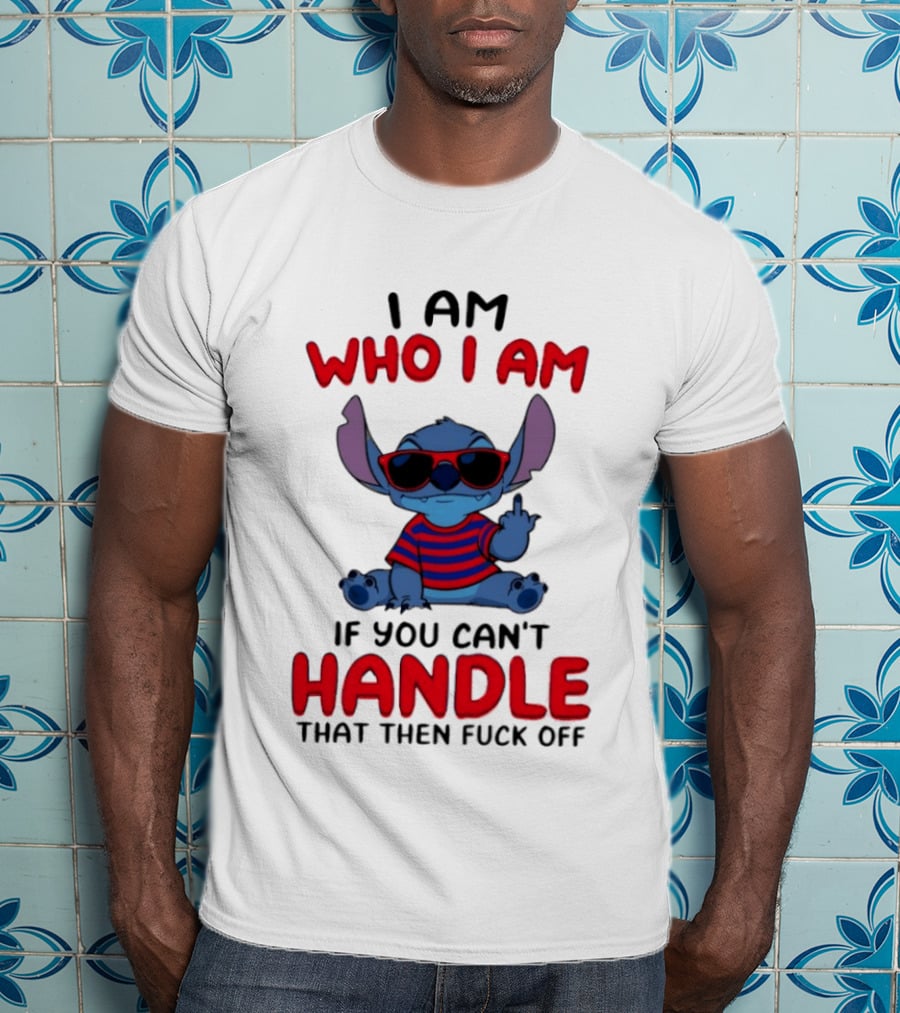 Stitch I Am Who I Am If You Can't Handle That Then Fuck Off Red Sunglasses Striped T-Shirt