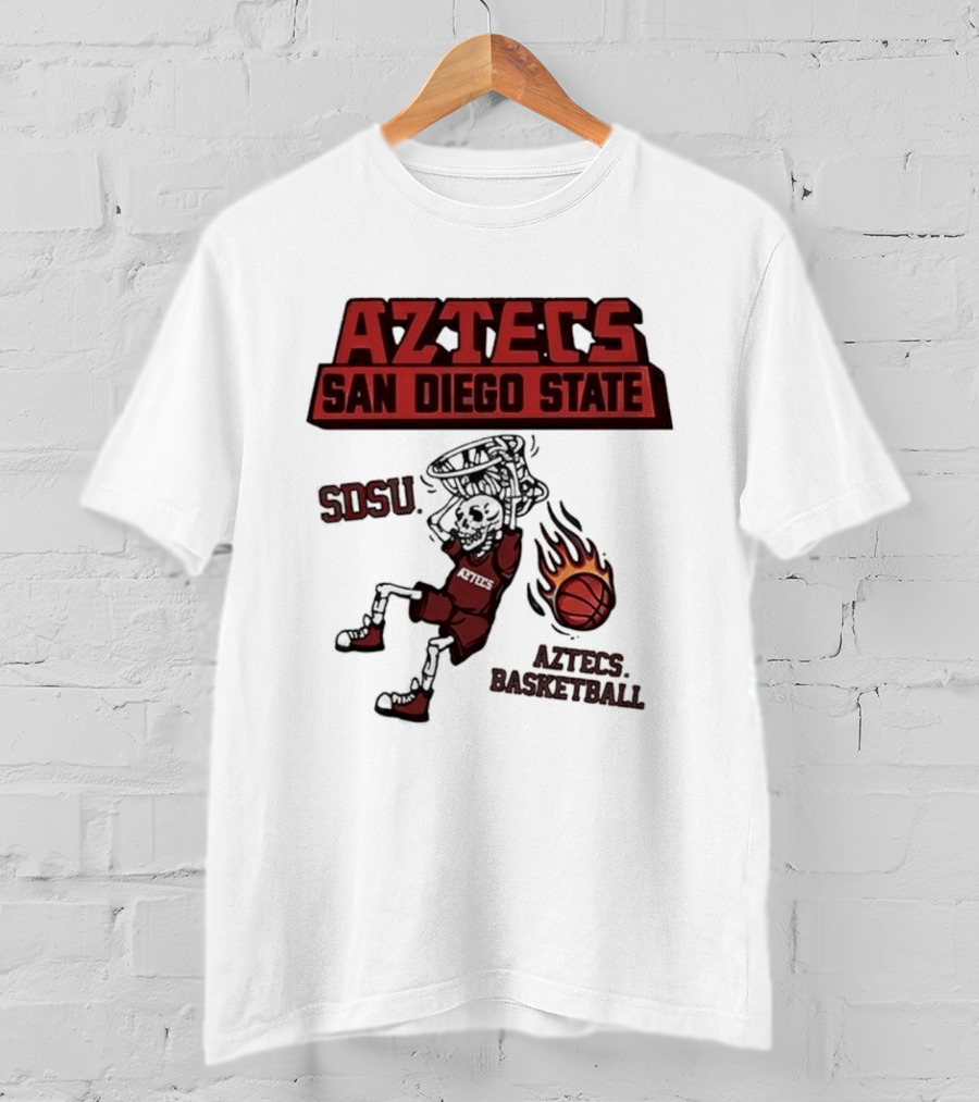 Aztecs San Diego State SDSU Skeleton Dunking Flaming Basketball T-Shirt