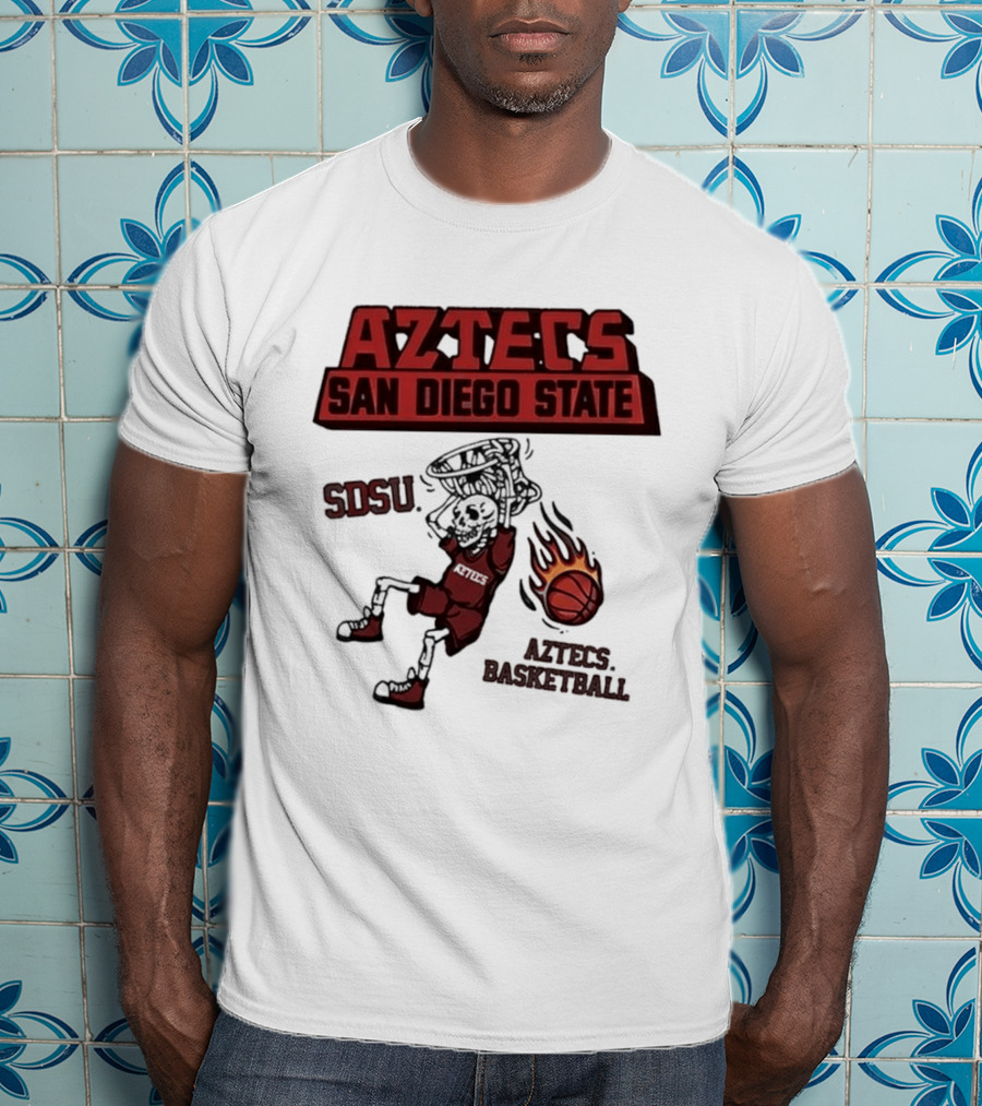Aztecs San Diego State SDSU Skeleton Dunking Flaming Basketball T-Shirt