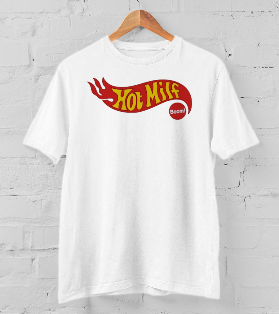 Hot Milf Boom Flame Motif T-Shirt