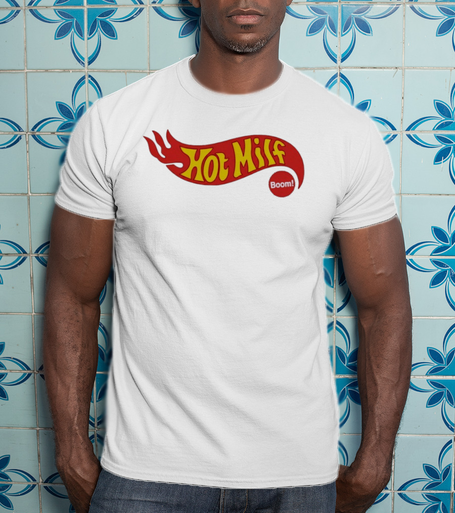 Hot Milf Boom Flame Motif T-Shirt