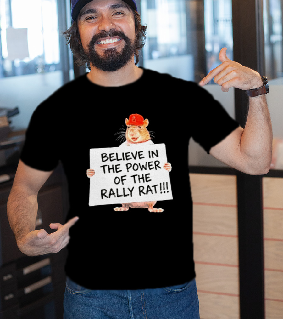 Believe In The Power Of The Rally Rat Red Cap Baseball Fan Spirit T-Shirt