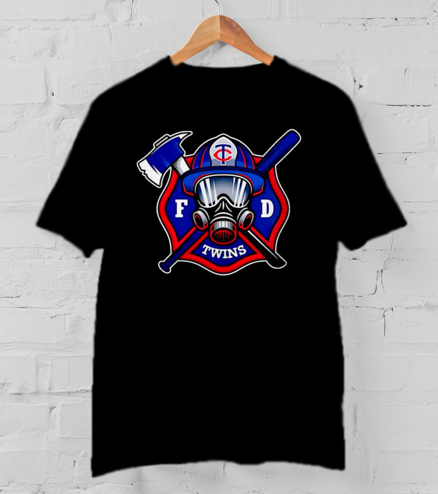 Minnesota Twins FD Firefighters Helmet Axe Baseball Bat T-Shirt