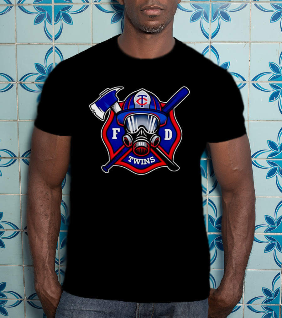 Minnesota Twins FD Firefighters Helmet Axe Baseball Bat T-Shirt