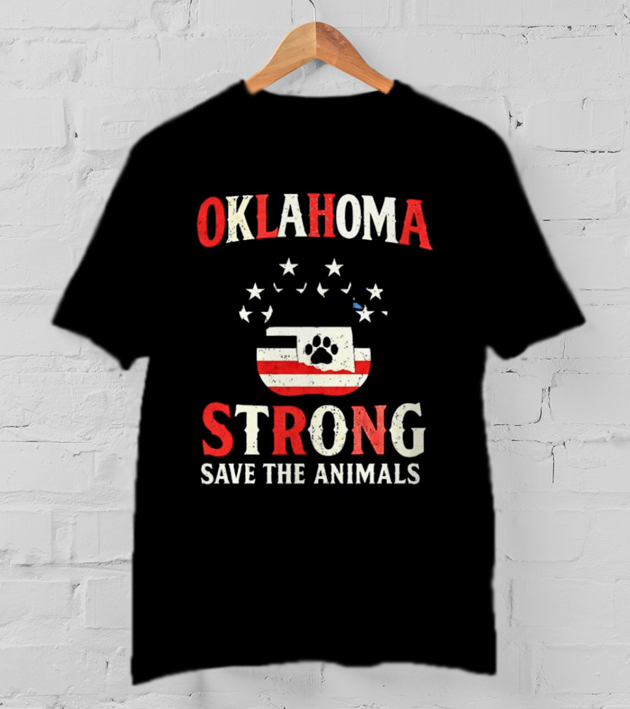 Oklahoma Strong Save The Animals Paw Print Flag Stars T-Shirt