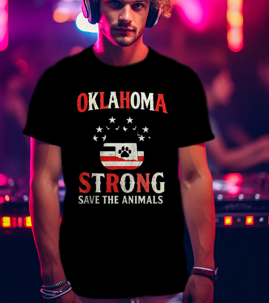 Oklahoma Strong Save The Animals Paw Print Flag Stars T-Shirt