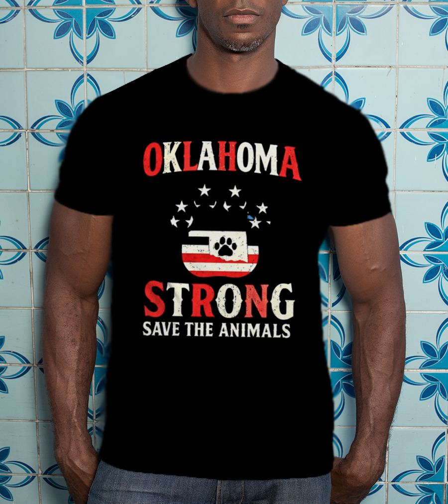 Oklahoma Strong Save The Animals Paw Print Flag Stars T-Shirt