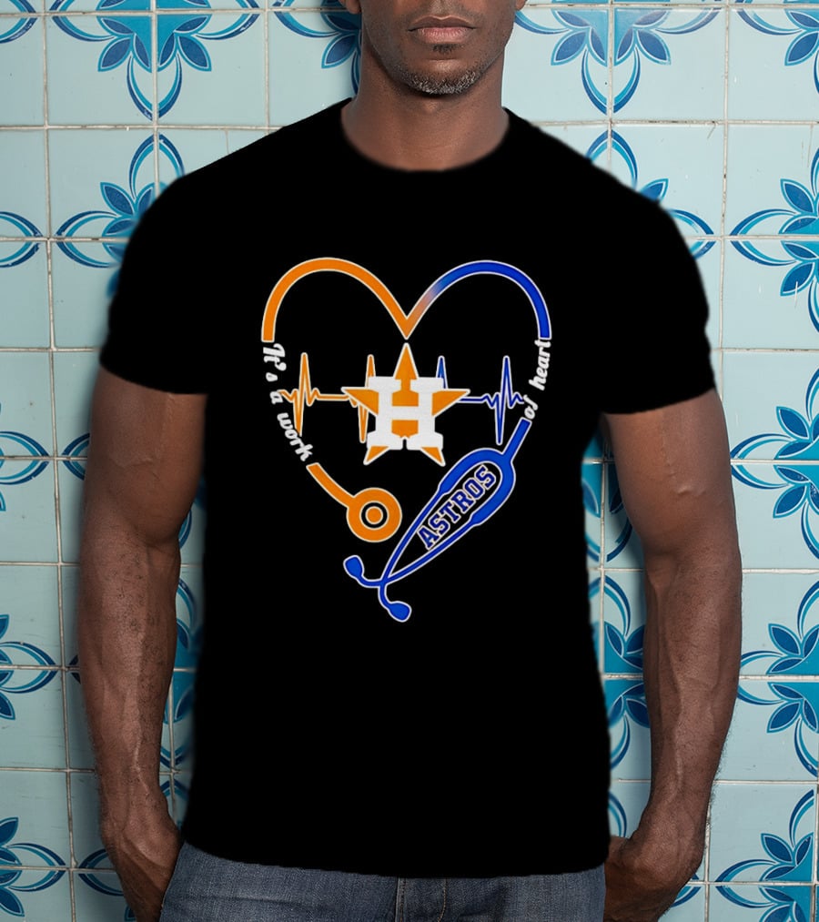 Houston Astros Nurse Heartbeat Stethoscope It's A Work Of Heart MLB T-Shirt