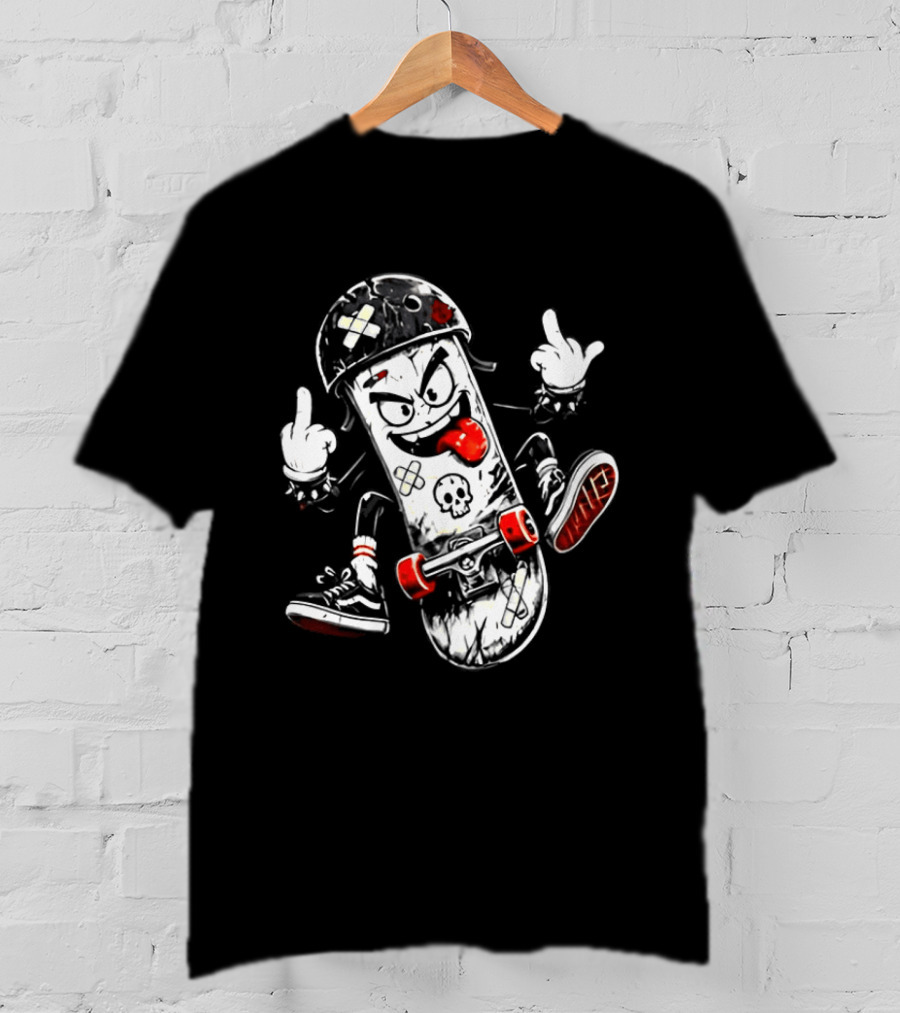 Skull Face Skateboard Cartoon Character With Attitude T-Shirt