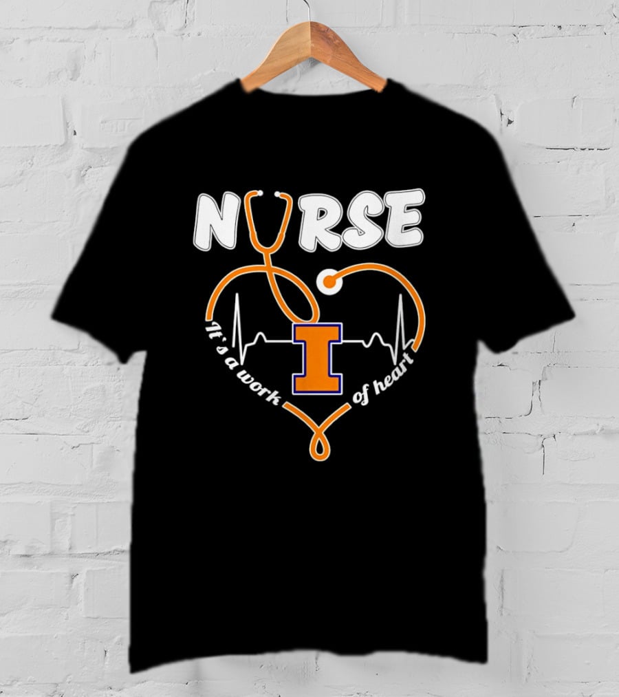 Nurse Illinois Fighting Illini It's A Work Of Heart Stethoscope Heart T-Shirt