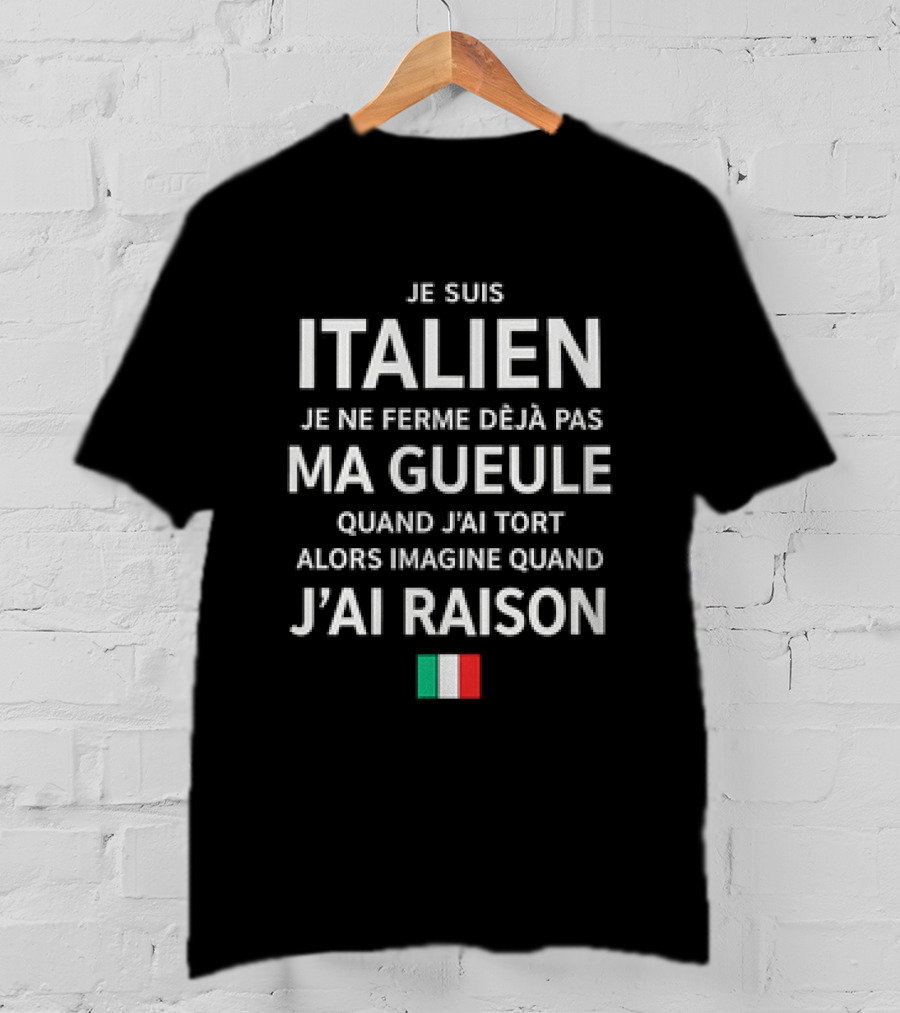 Je Suis Italien Je Ne Ferme Déjà Pas Ma Gueule Quand J'ai Tort Alors Imagine Quand J'ai Raison Italien Flag T-Shirt