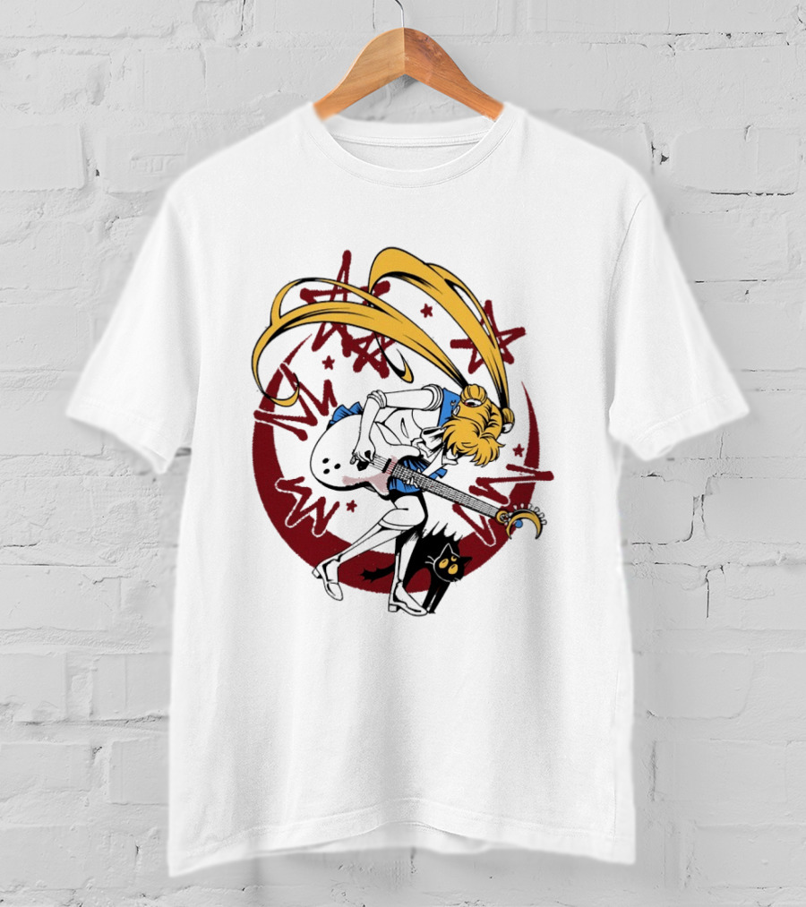 Rock N' Roll Moonlight Pop Culture Wizard Sailor Character Magic Guitar T-Shirt
