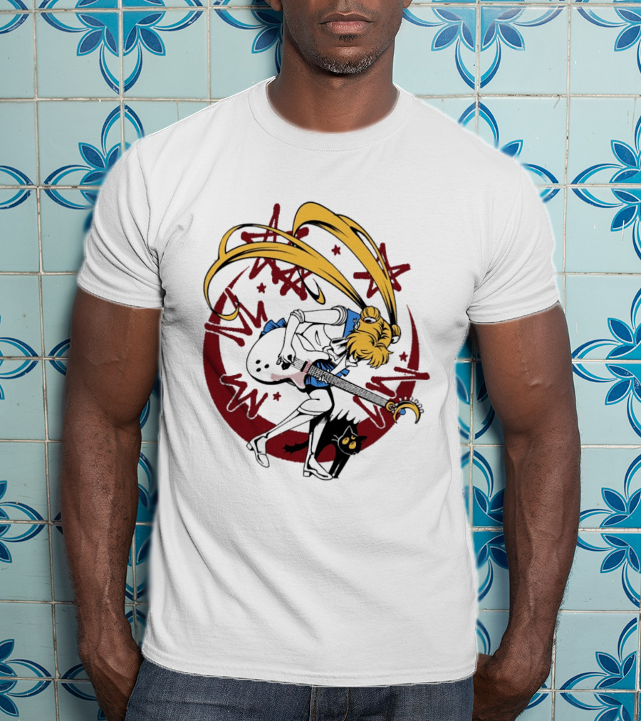 Rock N' Roll Moonlight Pop Culture Wizard Sailor Character Magic Guitar T-Shirt