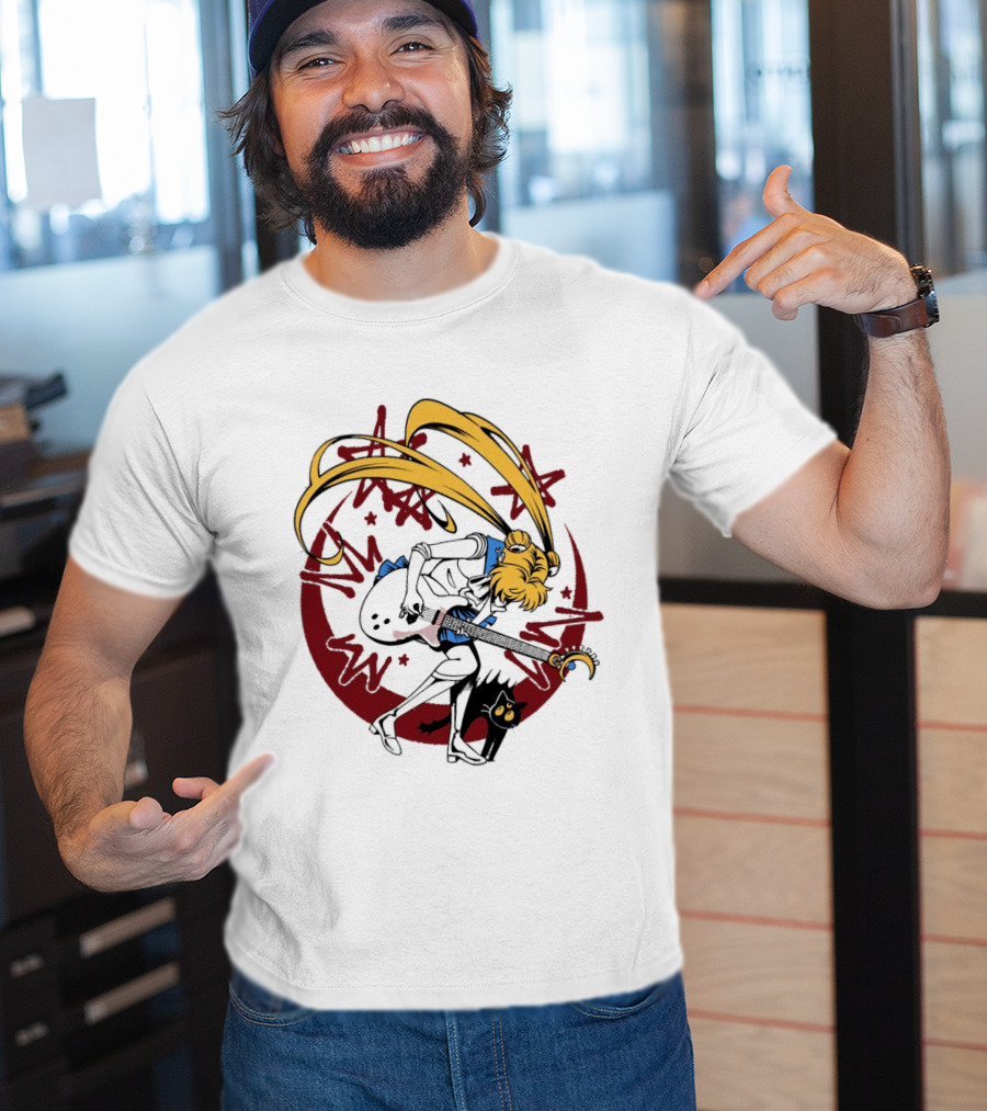 Rock N' Roll Moonlight Pop Culture Wizard Sailor Character Magic Guitar T-Shirt