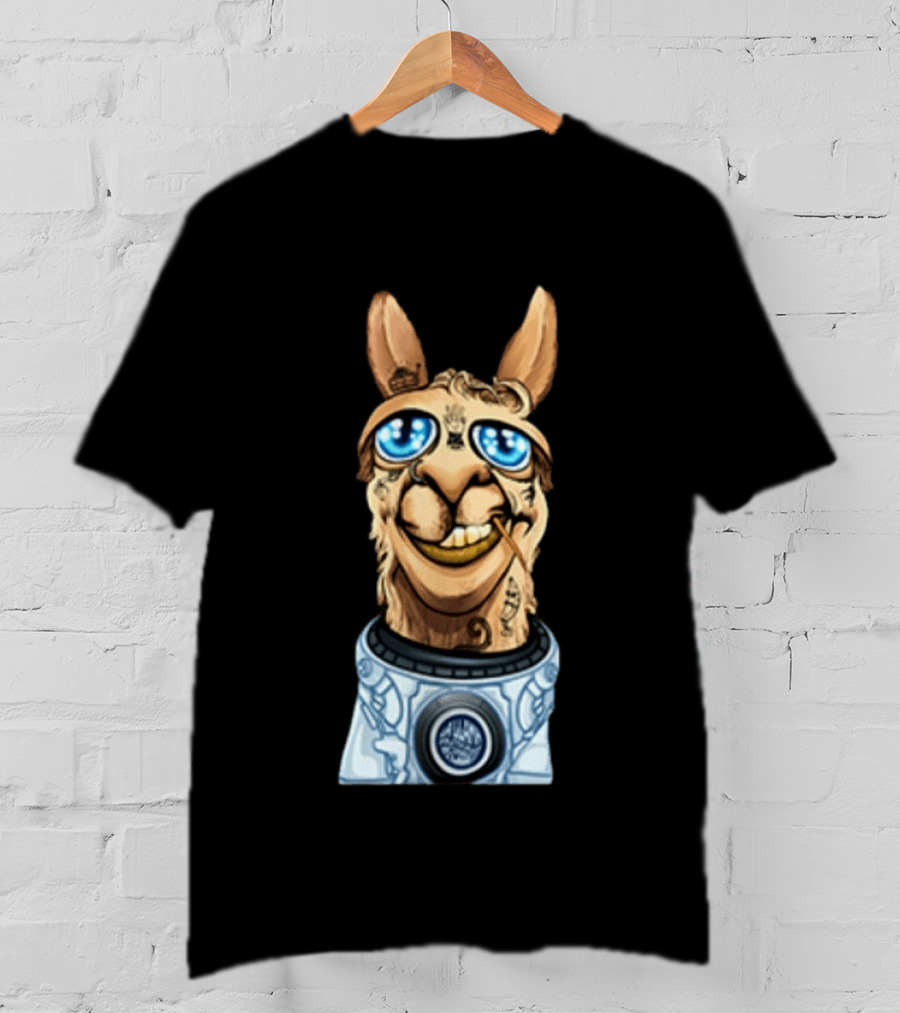 Astronaut Llama Space Adventure With Cosmic Glasses And Spacesuit T-Shirt