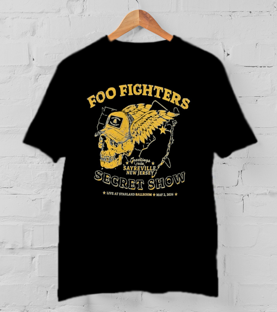 Foo Fighters Sayreville New Jersey 2026 Secret Show Winged Skull Starland Ballroom May 2 T-Shirt