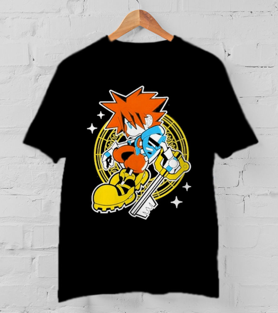 Sora Keyblade Cartoon Character With Bold Colors And Magic Circle T-Shirt