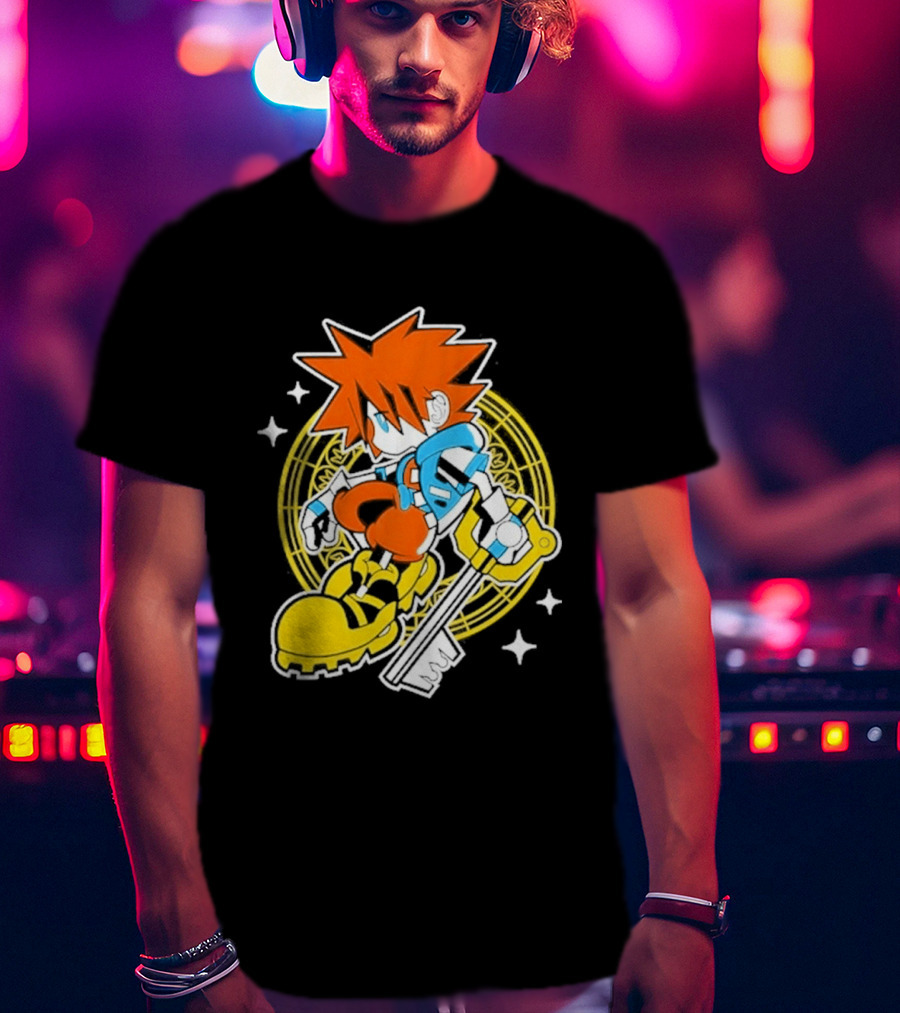 Sora Keyblade Cartoon Character With Bold Colors And Magic Circle T-Shirt